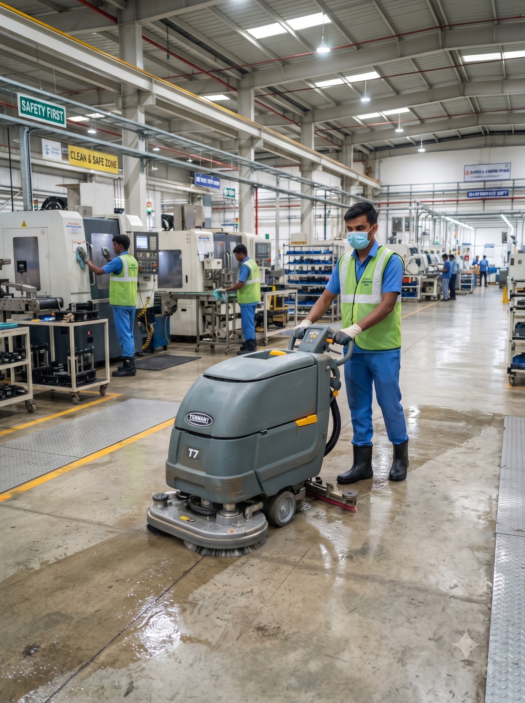 Cleaning Crew Washing Factory Floor 202607300124